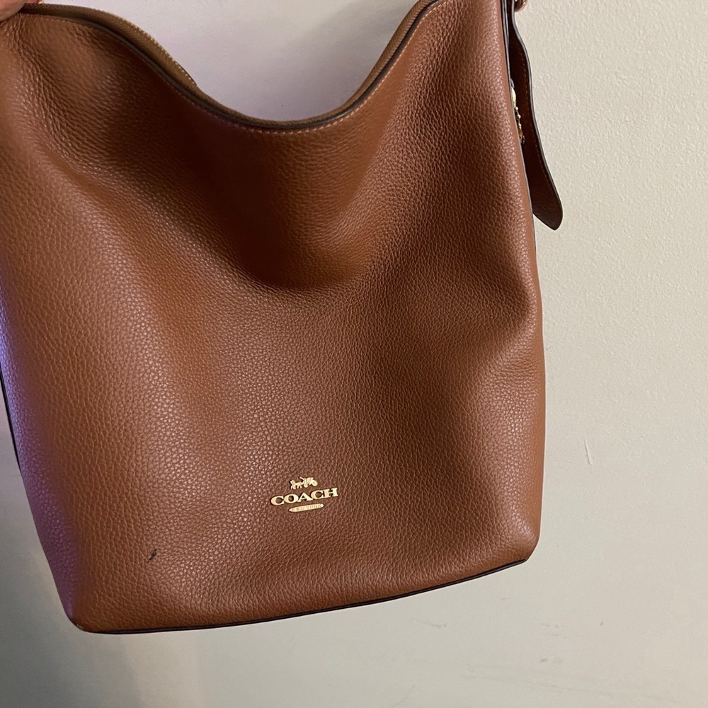 Coach Pebbled Leather Tan Cognac Brown Shoulder Bag Crossbody Chic Minimalist - Picture 8 of 16